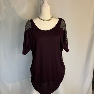 Espresso Women's Dark Purple Top with Studded Sleeves